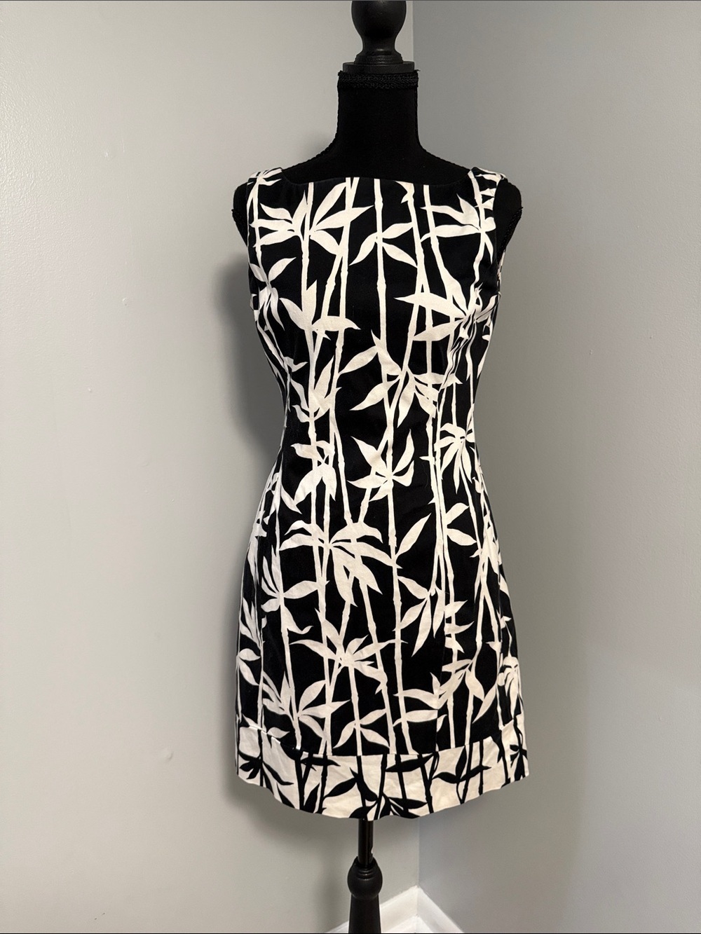 Jones New York Black and White Bamboo-Print Mini Dress